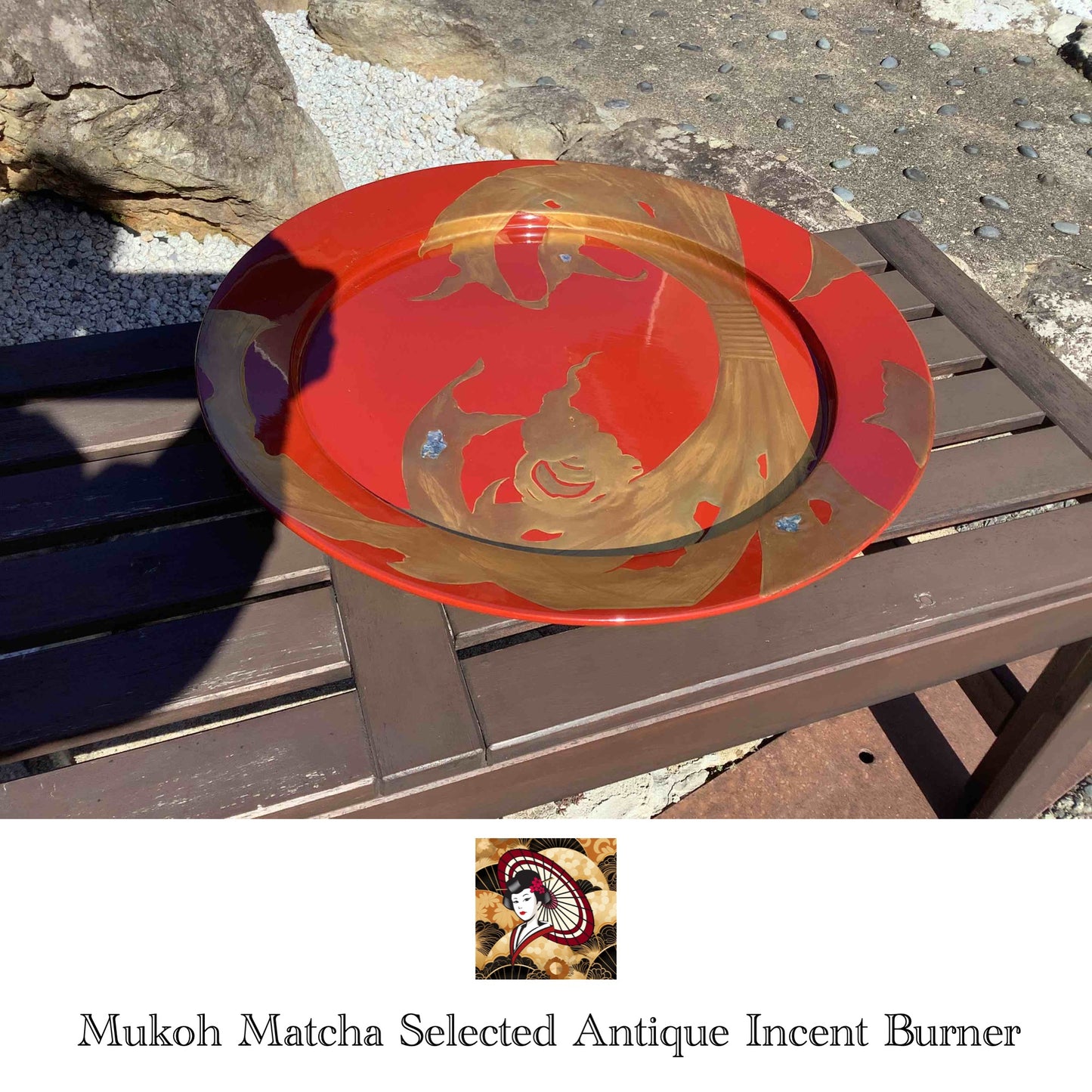 [Antique] Lacquerware Red Gold pattern Large Plate Japanese vintage - Mukoh Matcha Selected