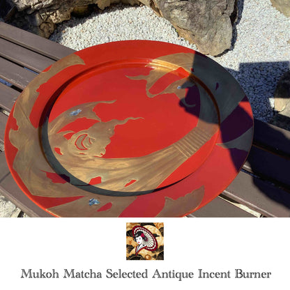 [Antique] Lacquerware Red Gold pattern Large Plate Japanese vintage - Mukoh Matcha Selected