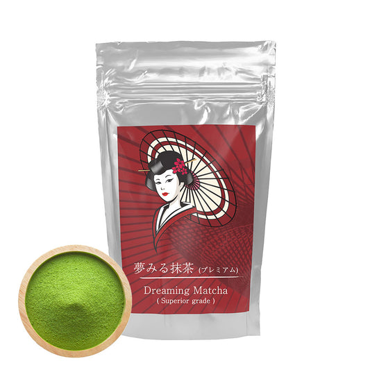 [Dreaming Matcha (Red)] Premium grade Matcha green tea powder 100% Pure fine Yame green tea leaves "夢みる抹茶"（赤）一番茶 抹茶 粉末 パウダー 100% 八女茶 向抹茶（むこうまっちゃ）Mukoh Matcha