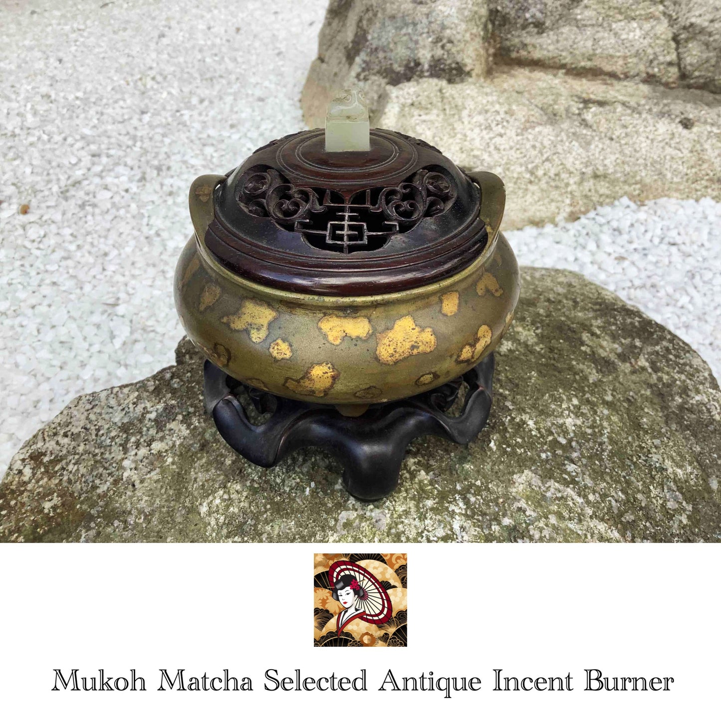 [Antique] Gold pattern round shape Incense Holder / Burner - Mukoh Matcha Selected