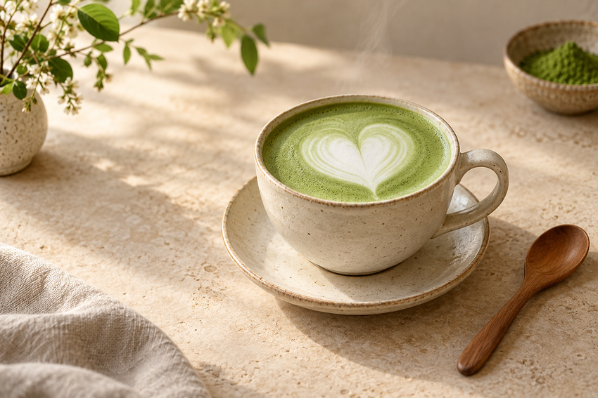A warm matcha latte — serving illustration