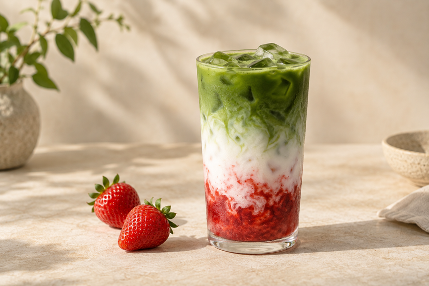 Strawberry matcha latte — serving illustration