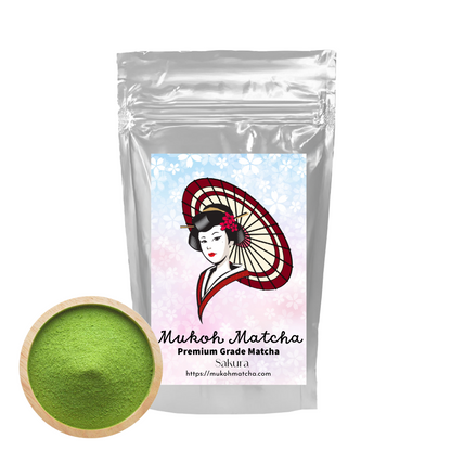 [Mukoh Matcha] Té verde Yame Matcha puro de primera calidad en polvo "Sakura" para bebidas, dulces, Matcha Latte, cocina, confitería, pasteles, con leche, sin aditivos, sin fragancias y sin colorantes 100 %