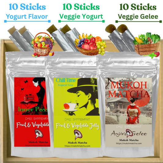 Probiotic Jelly Supplement Starter & Gift Set 3 Types × 10 Sticks Each (Inner Passion, Chill Time, Aojiru Gelee)
