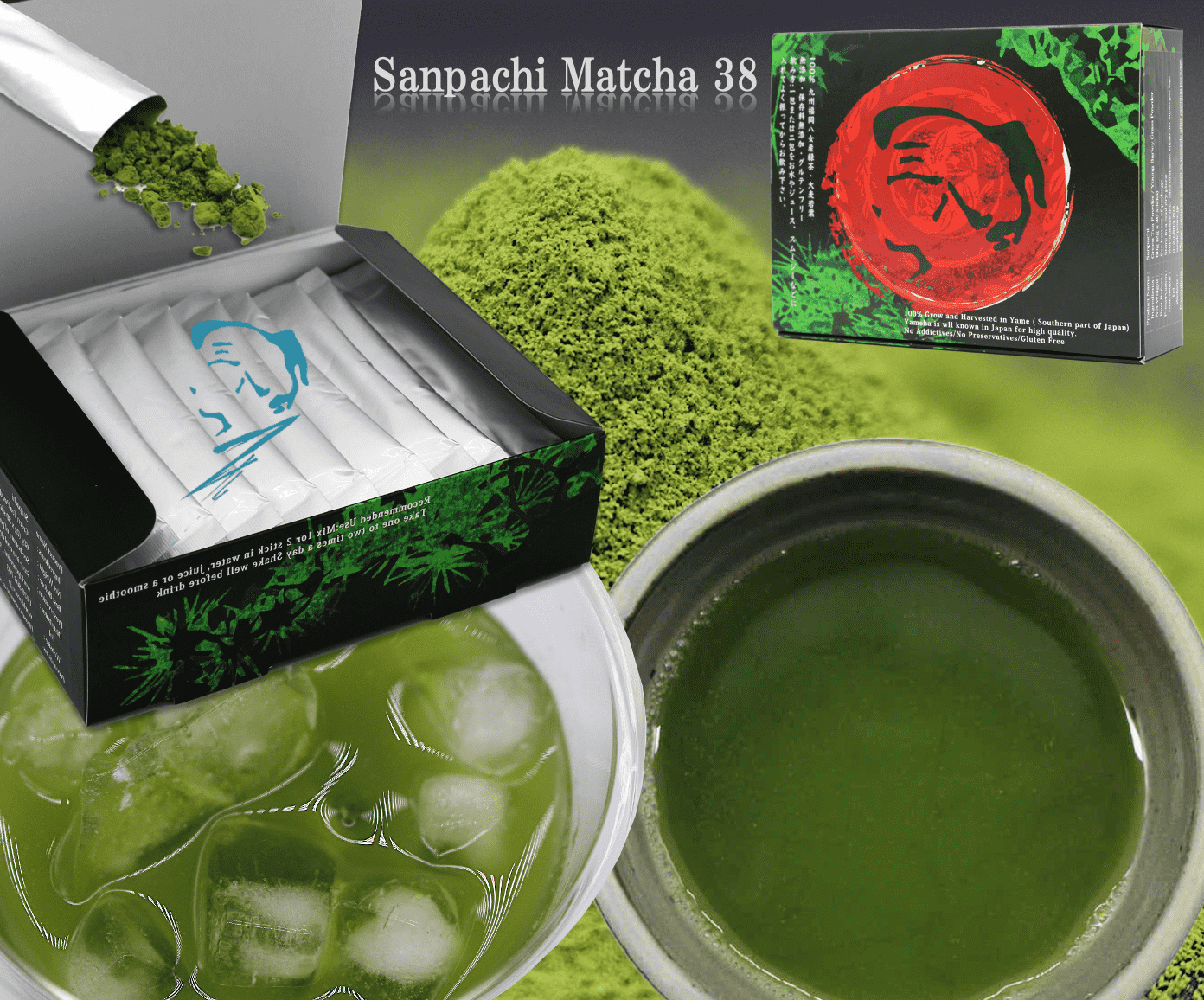 [Sanpachi Aojiru] Matcha x Young Barley Grass Powder Individual Packets 国産 九州産 個包装 [天然 青汁] カテキン カフェイン 食物繊維 ビタミン カルシウム ミネラル 鉄分 保存料 着色料 香料 無添加 三八  向抹茶（むこうまっちゃ）Mukoh Matcha